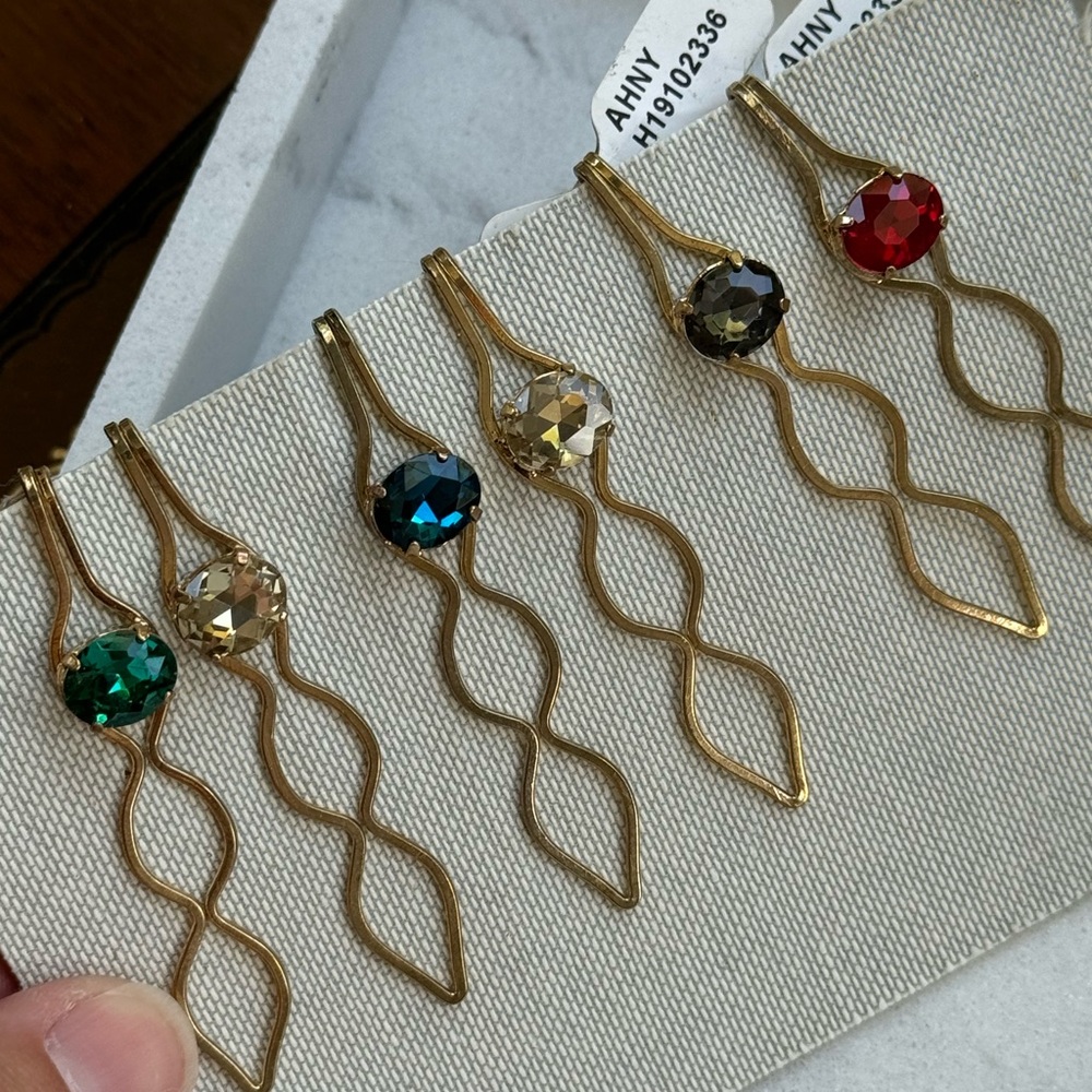 Anthropologie hair accessories barrette clips set NEW rhinestone jewels ❤️💙💜💚